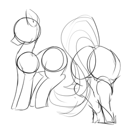Size: 1000x1000 | Tagged: safe, artist:maren, pony, 2014, anatomy, butt, doodle, old art, plot, pose, rear view, simple background, solo, standing, white background