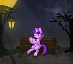 Size: 2055x1800 | Tagged: safe, artist:weiling, twilight sparkle, pony, unicorn, g4, book, chair, female, mare, moon, night, solo, tree