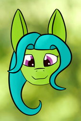 Size: 448x664 | Tagged: safe, artist:kujivunia, oc, oc only, dryad, earth pony, pony, abstract background, big ears, bust, earth pony oc, green background, head only, looking at you, portrait, solo