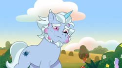 Size: 3072x1727 | Tagged: safe, screencap, alphabittle blossomforth, pony, unicorn, g5, mare family mare problems, my little pony: tell your tale, spoiler:g5, spoiler:my little pony: tell your tale, spoiler:tyts01e51, frown, male, solo, stallion, swollen