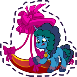 Size: 1024x1024 | Tagged: safe, gameloft, misty brightdawn, pony, unicorn, g5, my little pony: mane merge, official, bow, female, freckles, game screencap, hat, jewelry, mare, medallion, necklace, simple background, solo, sticker, tongue out, transparent background, unshorn fetlocks