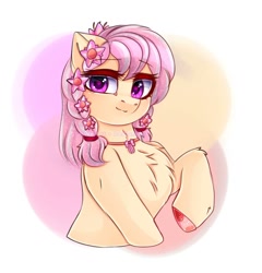 Size: 768x800 | Tagged: safe, artist:taiweiart, oc, oc only, earth pony, pony, bust, chest fluff, commission, earth pony oc, female, flower, flower in hair, solo