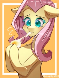 Size: 1536x2048 | Tagged: safe, artist:mugitya012, fluttershy, pegasus, pony, g4, eating, female, food, mochi