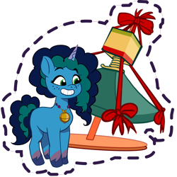 Size: 1024x1024 | Tagged: safe, gameloft, misty brightdawn, pony, unicorn, g5, my little pony: mane merge, official, cute, female, freckles, grin, jewelry, mare, medallion, mistybetes, necklace, simple background, smiling, solo, sticker, transparent background, trap (device), unshorn fetlocks