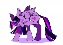 Size: 1754x1240 | Tagged: safe, artist:stacy_165cut, twilight sparkle, alicorn, pony, g4, behaving like a dog, dock, ears back, eyes closed, scratching, simple background, solo, tail, twilight sparkle (alicorn), white background