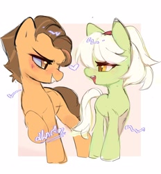 Size: 1948x2100 | Tagged: safe, artist:panrcillo_jelly, grand pear, granny smith, earth pony, pony, g4, female, male, ship:pearsmith, shipping, straight, young grand pear, young granny smith, younger