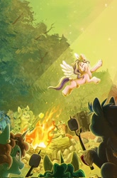 Size: 1349x2048 | Tagged: safe, artist:natalie haines, idw, official comic, pipp petals, earth pony, pegasus, pony, unicorn, camp bighoof #2, g5, my little pony: camp bighoof, official, comic cover, cover, cover art, female, male, ponified, sonic the hedgehog, sonic the hedgehog (series), stallion, textless