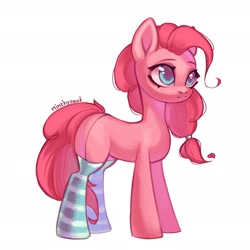 Size: 2333x2333 | Tagged: safe, artist:02vxmp, artist:minchyseok, pinkie pie, earth pony, pony, g4, clothes, female, high res, simple background, socks, solo, stockings, striped socks, thigh highs, white background