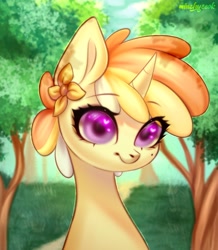 Size: 3000x3444 | Tagged: safe, artist:02vxmp, artist:minchyseok, oc, oc only, pony, unicorn, bust, commission, female, high res, horn, outdoors, solo, tree, unicorn oc