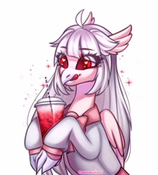Size: 3000x3333 | Tagged: safe, artist:02vxmp, artist:minchyseok, oc, oc only, oc:ophelia, hippogriff, commission, drink, female, heart, heart eyes, high res, hippogriff oc, simple background, solo, white background, wingding eyes
