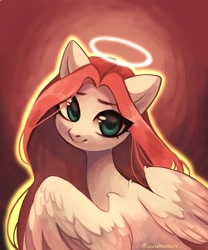 Size: 2500x3000 | Tagged: safe, alternate character, alternate version, artist:02vxmp, artist:minchyseok, fluttershy, pegasus, pony, g4, aside glance, bust, female, glowing, halo, high res, looking at you, side view, solo, spread wings, turned head, wings, ych example, your character here