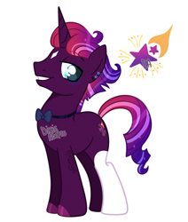 Size: 2000x2362 | Tagged: safe, artist:dixieadopts, oc, oc only, oc:star child, pony, unicorn, base used, bowtie, coat markings, colored hooves, cyan eyes, ear piercing, earring, facial markings, gradient mane, gradient tail, high res, hoof polish, jewelry, magical lesbian spawn, male, offspring, parent:rarity, parent:tempest shadow, parents:tempity, piercing, simple background, socks (coat markings), solo, stallion, star (coat marking), tail, tattoo, transparent background, watermark