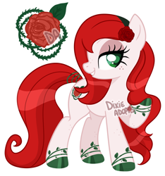 Size: 2000x2141 | Tagged: safe, artist:dixieadopts, oc, oc only, oc:briar thorn, earth pony, pony, clothes, earth pony oc, eyeshadow, female, flower, flower in hair, freckles, green eyes, headband, high res, jewelry, leg freckles, lidded eyes, makeup, mare, raised hoof, shoes, simple background, smiling, solo, standing, tail, tail jewelry, transparent background, turned head, vine