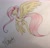 Size: 2126x2048 | Tagged: safe, artist:lovylovecristal, fluttershy, pegasus, pony, g4, eyes closed, female, high res, large wings, long tail, mare, name, solo, spread wings, tail, traditional art, wings