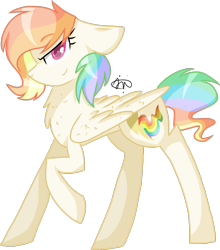 Size: 1184x1346 | Tagged: safe, artist:gallantserver, oc, oc only, oc:phoenix flare, pegasus, pony, chest fluff, concave belly, female, magical lesbian spawn, mare, offspring, parent:rainbow dash, parent:vapor trail, parents:vapordash, simple background, solo, transparent background