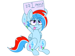Size: 1366x1024 | Tagged: safe, artist:mlpcartel, oc, oc only, oc:raindroxx, pegasus, pony, female, mare, not rainbow dash, sign, simple background, solo, tongue out, transparent background