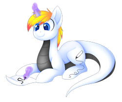 Size: 4500x3765 | Tagged: safe, artist:scarlet-spectrum, oc, oc only, oc:sharpie, dragon, hybrid, pony, cute, drawing, magic, simple background, solo, transparent background