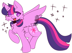 Size: 3720x2736 | Tagged: safe, artist:smaylik, twilight sparkle, alicorn, pony, g4, cheek fluff, chest fluff, female, high res, mare, obtrusive watermark, open mouth, simple background, solo, stars, twilight sparkle (alicorn), watermark, white background, wings