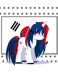 Size: 720x960 | Tagged: safe, artist:diniarvegafinahar, pony, unicorn, eye clipping through hair, eyebrows, female, flag, lidded eyes, mare, nation ponies, ponified, raised eyebrow, simple background, solo, south korea, white background