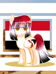 Size: 720x960 | Tagged: safe, artist:diniarvegafinahar, pegasus, pony, bracelet, colored wings, egypt, eye clipping through hair, female, flag, gradient mane, gradient tail, jewelry, mare, multicolored wings, nation ponies, ponified, solo, tail, wings