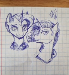Size: 1876x2048 | Tagged: safe, artist:laymy, rarity, pony, unicorn, g4, alternate hairstyle, bust, female, graph paper, looking at you, mare, pen drawing, smiling, smiling at you, solo, traditional art