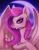 Size: 1400x1800 | Tagged: safe, artist:lizzyrascal, fluttershy, bat pony, pony, g4, bat ponified, crescent moon, female, flutterbat, lidded eyes, mare, moon, race swap, smiling, solo