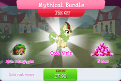 Size: 1267x857 | Tagged: safe, gameloft, spring glow, kirin, g4, my little pony: magic princess, bundle, bush, costs real money, english, female, gem, horn, mobile game, numbers, sale, solo, text