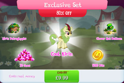 Size: 1269x858 | Tagged: safe, gameloft, spring glow, kirin, g4, my little pony: magic princess, bundle, bush, coin, costs real money, english, female, gem, horn, mobile game, numbers, sale, solo, text