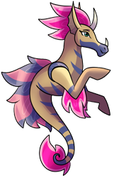 Size: 590x915 | Tagged: safe, artist:eternity9, oc, oc only, abada, pony, seahorse, seapony (g4), unicorn, curved horn, digital art, dorsal fin, female, fin, fins, fish tail, floppy ears, flowing tail, horn, mare, pink mane, pink tail, seaponified, simple background, smiling, solo, species swap, swimming, tail, transparent background