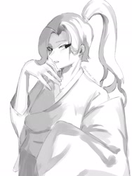 Size: 1536x2048 | Tagged: safe, artist:metaruscarlet, rarity, human, samurai rarity au, g4, alternate hairstyle, alternate universe, clothes, female, humanized, kimono (clothing), open mouth, samurai, simple background, solo, white background