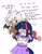 Size: 1613x2070 | Tagged: safe, artist:ruto_me, discord, twilight sparkle, human, g4, alicorn humanization, blushing, eris, female, half r63 shipping, horn, horned humanization, humanized, korean, lesbian, pale skin, rule 63, ship:discolight, ship:twieris, shipping, simple background, translation request, white background, winged humanization, wings