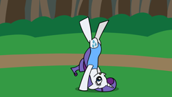 Size: 1920x1080 | Tagged: safe, artist:platinumdrop, rarity, pony, unicorn, g4, clothes, headstand, leotard, request, solo