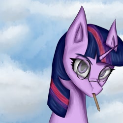 Size: 2048x2048 | Tagged: safe, artist:codechicory, artist:desperius, twilight sparkle, pony, g4, bust, glasses, high res, mouth hold, pencil