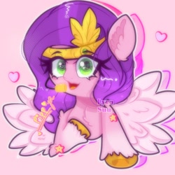 Size: 1280x1280 | Tagged: safe, artist:vanillapie10, pipp petals, pegasus, pony, g5, female, pink background, simple background, solo