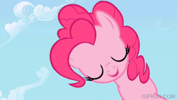 Size: 520x293 | Tagged: safe, screencap, pinkie pie, earth pony, pony, g4, season 1, the ticket master, animated, blinking, flirting, gif, gifrun.com, looking at you, solo