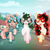 Size: 2048x2048 | Tagged: artist needed, safe, oc, oc only, earth pony, pony, blushing, chest fluff, clothes, complex background, dancing, earth pony oc, font, glowing, green mane, happy, high res, hooves, looking at you, open mouth, ponyville, prancing, sailor, sailor uniform, shading, sharp teeth, short hair, smiling, smiling at you, sparkles, stripes, teeth, trio, uniform, walking