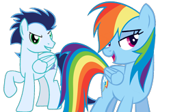 Size: 1024x673 | Tagged: safe, artist:181xblueblastx181, rainbow dash, soarin', pegasus, pony, g4, duo, female, looking at you, male, mare, ship:soarindash, shipping, simple background, smiling, smiling at you, stallion, straight, transparent background, vector
