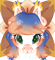 Size: 2500x2700 | Tagged: safe, alternate character, alternate version, artist:bananasplitedy, oc, oc only, blushing, bow, bust, ear fluff, fangs, female, hair bow, heart, heart eyes, high res, looking at you, makeup, mare, portrait, simple background, solo, transparent background, wingding eyes