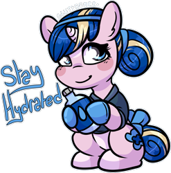 Size: 1375x1393 | Tagged: safe, alternate version, artist:sexygoatgod, oc, oc only, oc:nurse alkaline, pony, unicorn, bow, chibi, clothes, female, gloves, hair bun, latex, latex gloves, nurse, nurse outfit, positive message, simple background, solo, tail, tail bow, transparent background, water bottle