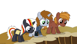 Size: 7683x4443 | Tagged: safe, artist:suramii, oc, oc only, oc:calamity, oc:littlepip, oc:velvet remedy, pegasus, pony, unicorn, fallout equestria, absurd resolution, colt, cute, female, filly, filly littlepip, foal, male, pipbuck, simple background, transparent background, trio, younger
