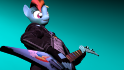 Size: 1920x1080 | Tagged: safe, rainbow dash, anthro, g4, 3d, electric guitar, gradient background, guitar, hand, musical instrument, solo
