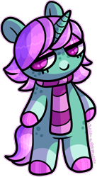 Size: 860x1575 | Tagged: safe, artist:sexygoatgod, oc, oc only, unicorn, semi-anthro, animal crossing, arm hooves, chibi, clothes, eyeshadow, female, lidded eyes, makeup, scarf, simple background, solo, striped scarf, transparent background