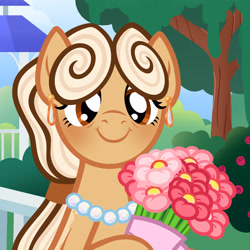 Size: 3000x3000 | Tagged: safe, artist:seasemissary, oc, oc only, oc:spring onions, pony, bouquet of flowers, female, flower, high res, mare, solo, tree