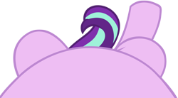 Size: 4096x2268 | Tagged: safe, artist:charleston-and-itchy, edit, editor:oathcharm, starlight glimmer, pony, unicorn, g4, belly, female, female pov, lying down, lying down meme, mare, meme, offscreen character, offscreen female, on back, perspective, pictures of bellies, pov, simple background, solo, transparent background