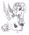 Size: 3409x4096 | Tagged: safe, artist:opalacorn, oc, oc only, pegasus, pony, chest fluff, choker, female, flower, flower in hair, grayscale, looking at you, mare, monochrome, open mouth, open smile, simple background, sitting, smiling, smiling at you, solo, spread wings, tail, tail feathers, unshorn fetlocks, white background, wings