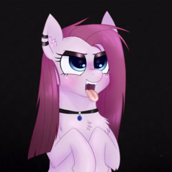 Size: 3000x3000 | Tagged: safe, artist:mclovin, pinkie pie, earth pony, pony, g4, chest fluff, choker, drool, ear fluff, ear piercing, eyeshadow, female, high res, makeup, mare, piercing, pinkamena diane pie, tongue out