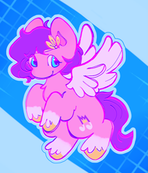 Size: 2441x2853 | Tagged: safe, artist:ohsotoasty, pipp petals, pegasus, pony, g5, abstract background, female, flying, high res, mare, smiling, solo, unshorn fetlocks