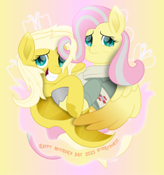 Size: 2989x3197 | Tagged: safe, artist:php178, fluttershy, oc, oc:psychoshy, bat pony, bat pony pegasus, hybrid, pegasus, pony, fallout equestria, fallout equestria: project horizons, g4, .svg available, 2023, about to cry, age progression, alternate universe, badge, bags under eyes, bashful, bat ponified, bat pony oc, bat wings, blonde mane, blonde tail, clothes, colored wings, cross, daughter, duo, duo female, fallout equestria oc, fanfic art, female, fluttershy's cutie mark, gradient background, gradient wings, gray mane, grey hair, grin, happy, high res, holding hooves, holiday, hoof heart, hug, hybrid oc, inkscape, looking at you, mare, messy hair, messy mane, messy tail, ministry of peace, mother, mother and child, mother and daughter, mother's day, movie accurate, offspring, older, older fluttershy, one wing out, parent:fluttershy, pegasus oc, pink mane, pink tail, race swap, reunion, ribbon, scarf, shoes, smiling, smiling at you, svg, tail, teal eyes, this will end in tears, this will end in tears of joy, turquoise eyes, underhoof, uniform, upside-down hoof heart, vector, wholesome, winghug, wings