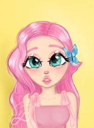 Size: 720x976 | Tagged: safe, artist:gisbelleart, fluttershy, human, equestria girls, g4, bust, butterfly hairpin, female, human coloration, humanized, solo