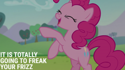 Size: 2000x1125 | Tagged: safe, edit, edited screencap, editor:quoterific, screencap, pinkie pie, earth pony, pony, g4, the mane attraction, bipedal, eyes closed, female, mare, open mouth, solo